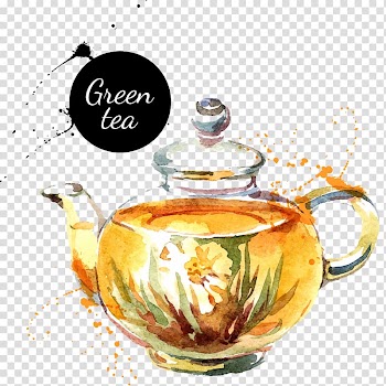 Watercolor painting Drawing Teapot, Hand-painted pot of green tea transparent background PNG clipart