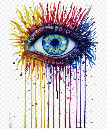 Watercolor painting Eye Drawing Art - Fire Rainbow 