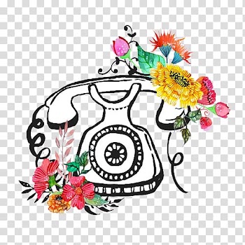 Watercolor painting Flower Illustration, Retro Telephone Pattern artwork transparent background PNG clipart