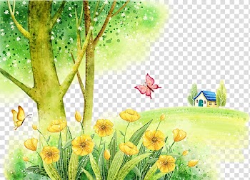 Watercolor painting Fukei Illustration, Flowers butterfly transparent background PNG clipart