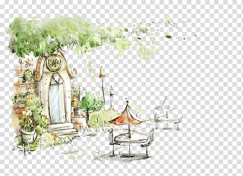 Watercolor painting Fukei Landscape painting Illustration, Illustration Door transparent background PNG clipart