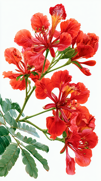 Watercolor Painting of Royal Poinciana Branch