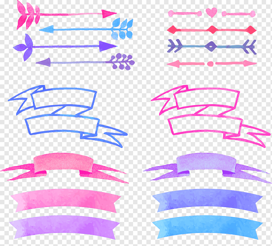 Watercolor painting, painted banners, assorted-color ribbon illustrations, purple, ribbon, angle png