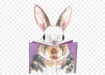 Watercolor painting Rabbit Artist - Rabbit reading 