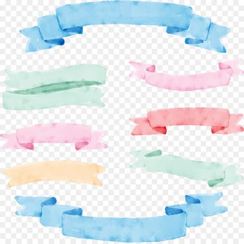 Watercolor painting Ribbon Banner - Drawing with acquisition 