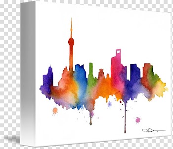 Watercolor painting Shanghai Skyline kind, Shanghai SkyLine transparent background PNG clipart