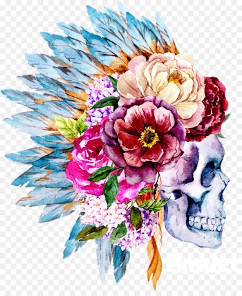 Watercolor painting Skull Boho-chic Flower - skull 