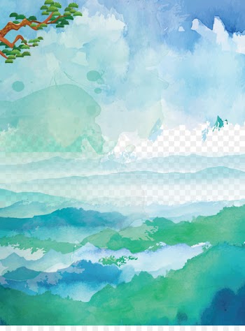 Watercolor painting u6c34u5f69u98a8u666fu756b - Watercolor blue sky clouds sea background 