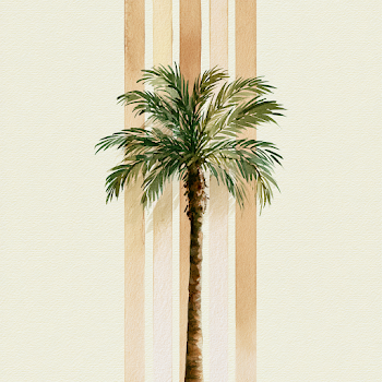 Watercolor Palm Tree with Stripes Background