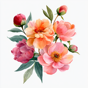 Watercolor Peony Floral Bouquet