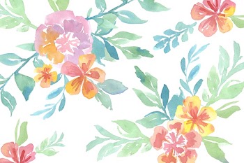 Watercolor pretty flowers with seamless pattern background Free Vector