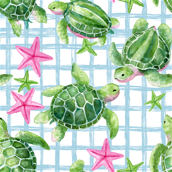 Watercolor Sea Turtles and Starfish Pattern