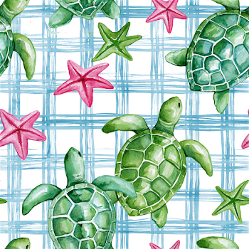 Watercolor Sea Turtles & Starfish Seamless Pattern