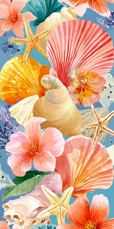 Watercolor Seashell and Starfish Pattern Watercolor Seashell and Starfish Pattern