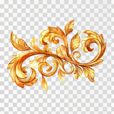 Watercolor, simple golden Baroque scroll icon on a white bac