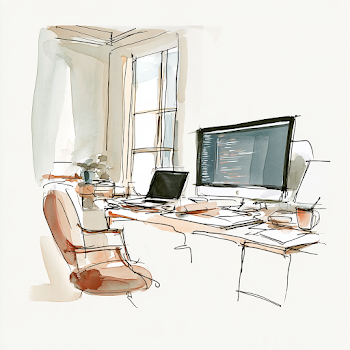 Watercolor Sketch of a Developer's Workspace