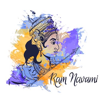 Watercolor stains design with ram navami Free Vector