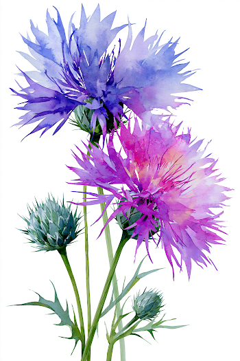 Watercolor Thistle Flowers
