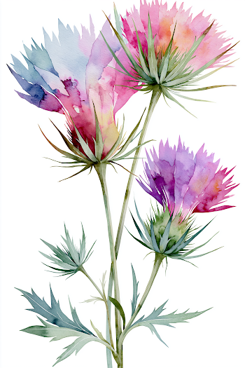 Watercolor Thistle Flowers