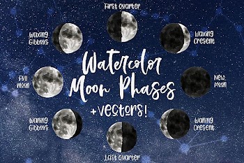 Watercolor & Vector Moon Phases Clip Art