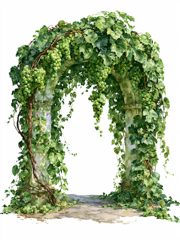 Watercolor Vineyard Arch with Green Grapes