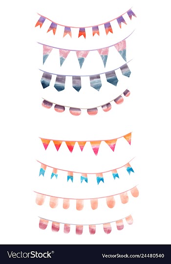 Watercolor vintage flags garlands set in party vector image