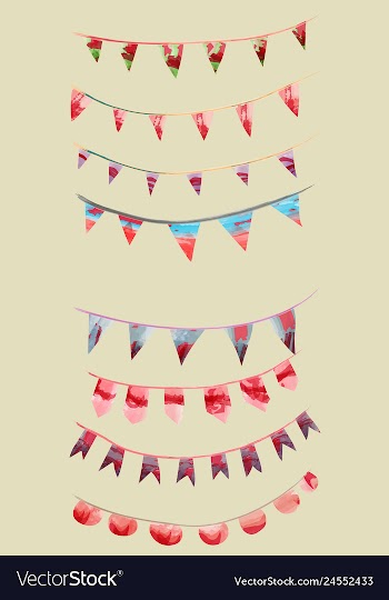 Watercolor vintage flags garlands set in party vector image