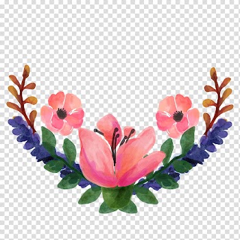 Watercolor vintage flowers , pink, purple, and green flowers border illustration transparent background PNG clipart