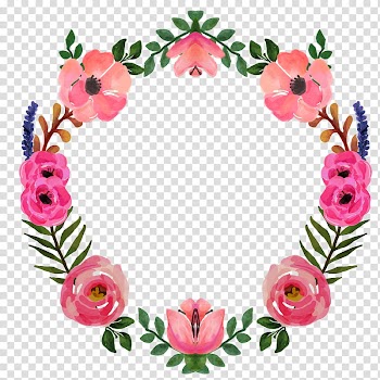 Watercolor vintage flowers , red and green floral wreath transparent background PNG clipart