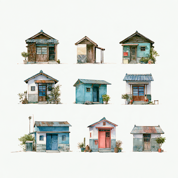 Watercolor Wabi-Sabi Japanese Buildings