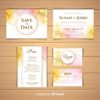 Watercolor wedding stationery template collection Free Vector