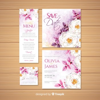 Watercolor wedding stationery template collection Free Vector