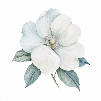 Watercolor White Coastal Flower on White Background