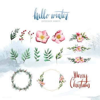 Watercolor winter bloom and elements vector | Free stock vector - 489701
