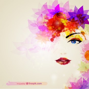 Watercolor woman face with flowers in the hair Free Vector