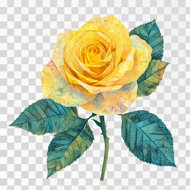 watercolour collage Toile de jouy themed rose, vibrant yello