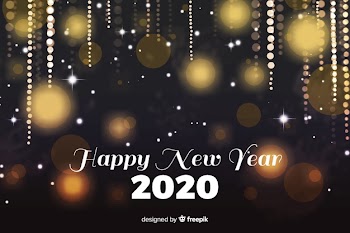 Watercolour new year 2020 with golden sparkles Free Vector