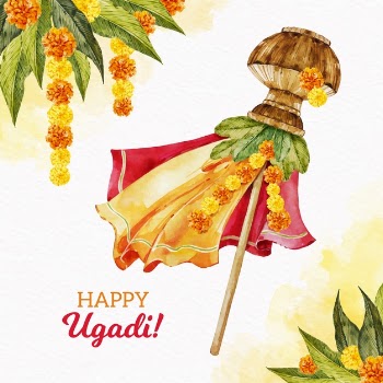 Watercolour ugadi flag with tropical leaves and flowers Free Vector