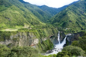 Waterfall Between Green Mountains