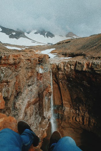 Waterfall in a Dangerous Canyon near Mutnovsky volcano in Kamchatka.