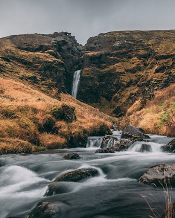 Waterfall in Between Rock Formations