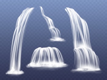 Waterfall or water cascade illustration. isolated realistic set of flowing streams falling Free Vector