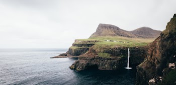 Waterfalls on Plateau Fronting Sea
