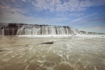 Waterfalls on Rock Cliff