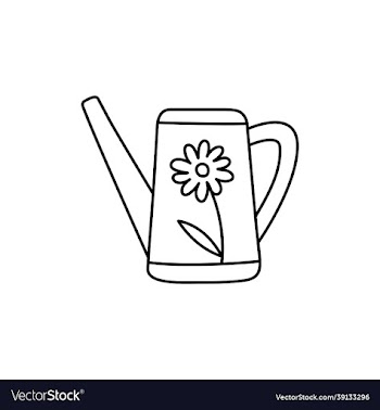 watering can with flower sketch doodle black line