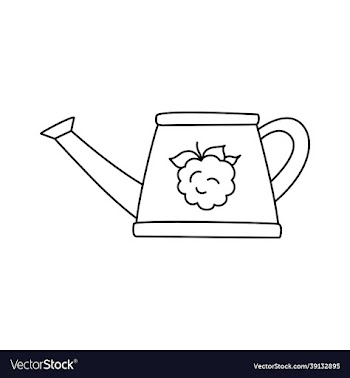 watering can with raspberry sketch doodle black