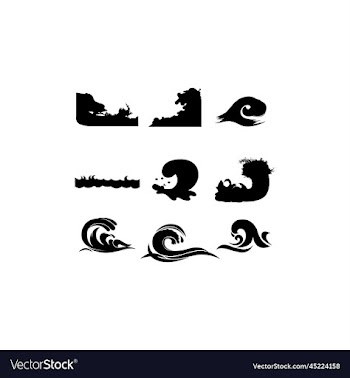 wave sea set silhouette creative design