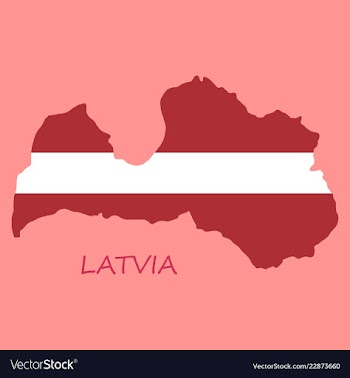 Waving fabric flag map of latvia vector image