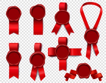 Wax stamp ribbons set of realistic 3d isolated images with empty seals and festive red ribbon Free Vector
