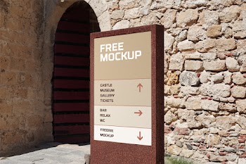 Wayfinding Sign Mockup free mockup castle museum gallery tickets bar relax wc freebie mockup 